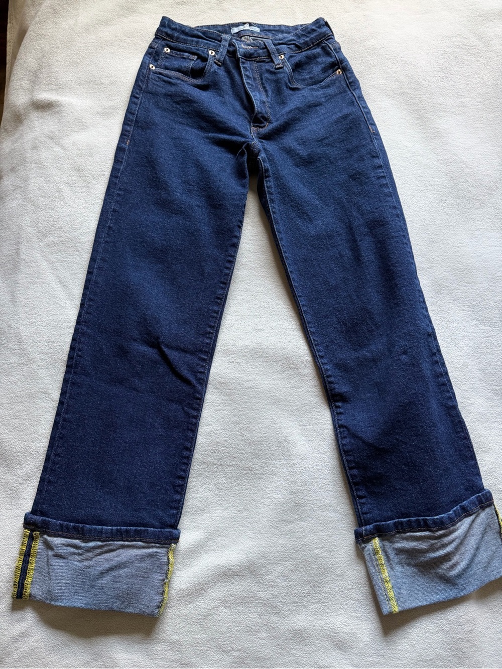 STS Blue Women's Dark Blue Straight-Leg High Rise Cuffed Jeans size 24 .